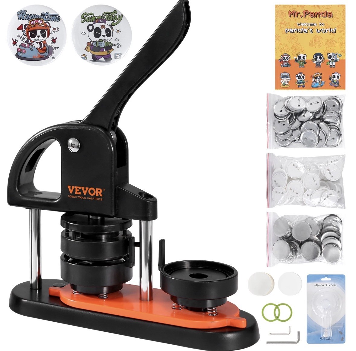 Button Maker Machine, 2.28 inch/58mm Pin Maker with 100pcs Button Parts, Ergono