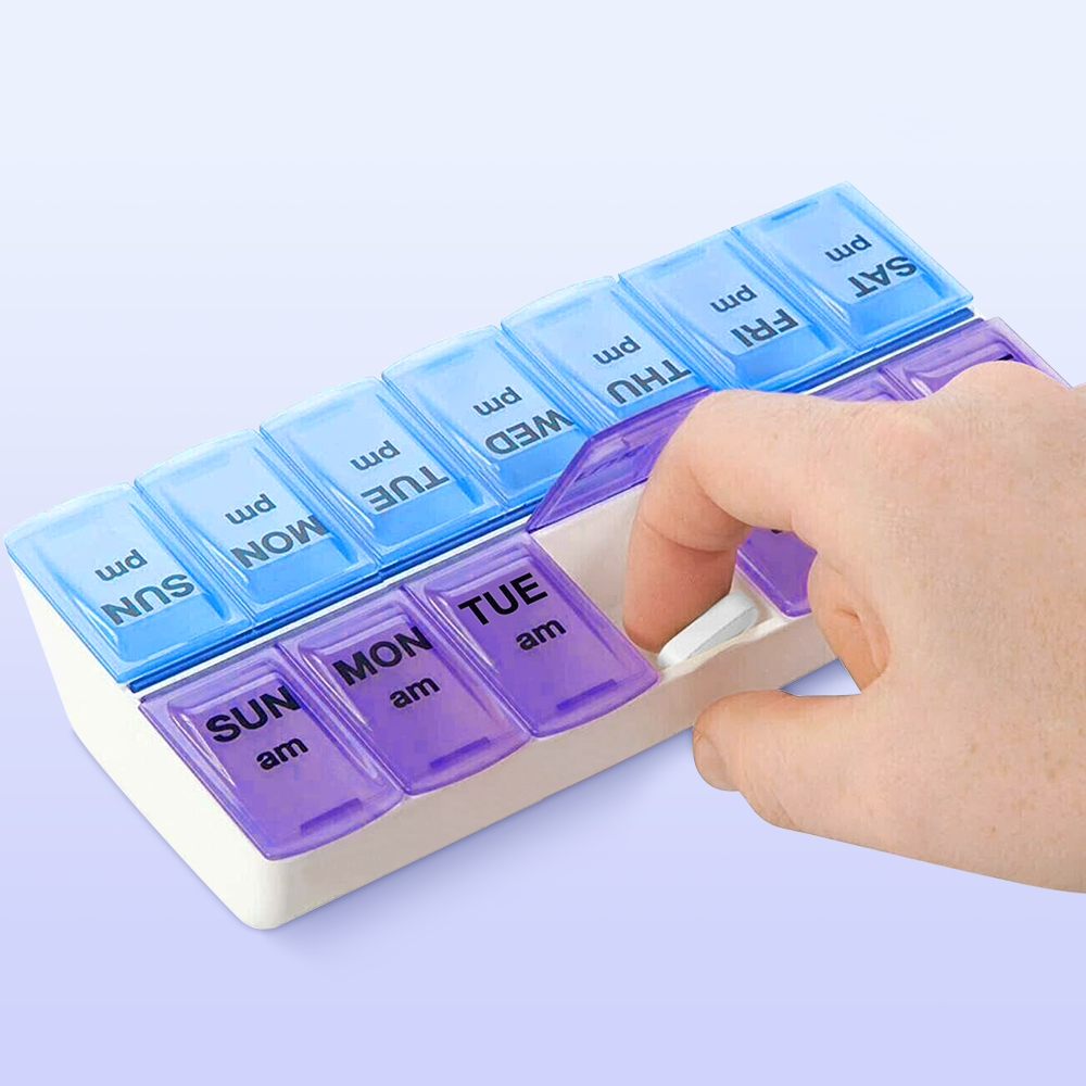 2x FDA Weekly Pill Box Organizer Grid 7 Day AM PM Medicine Case Braille Design