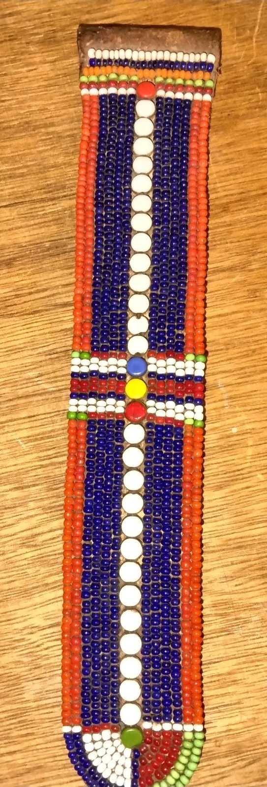 Antique African Maasai Beaded Leather Strap 8" Petina & Handbeading - Decorative