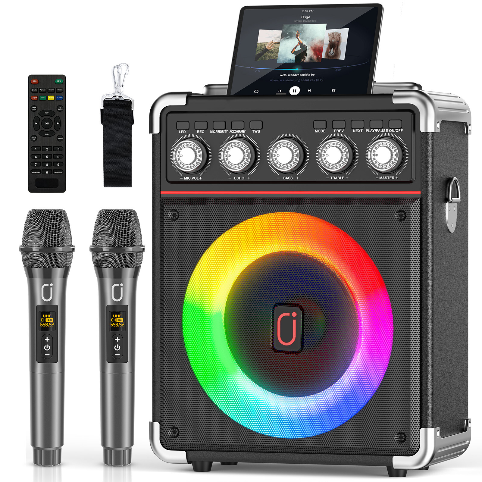 JYX TX05 Karaoke Machine with 2 Wireless Microphones & Remote Control, Speaker