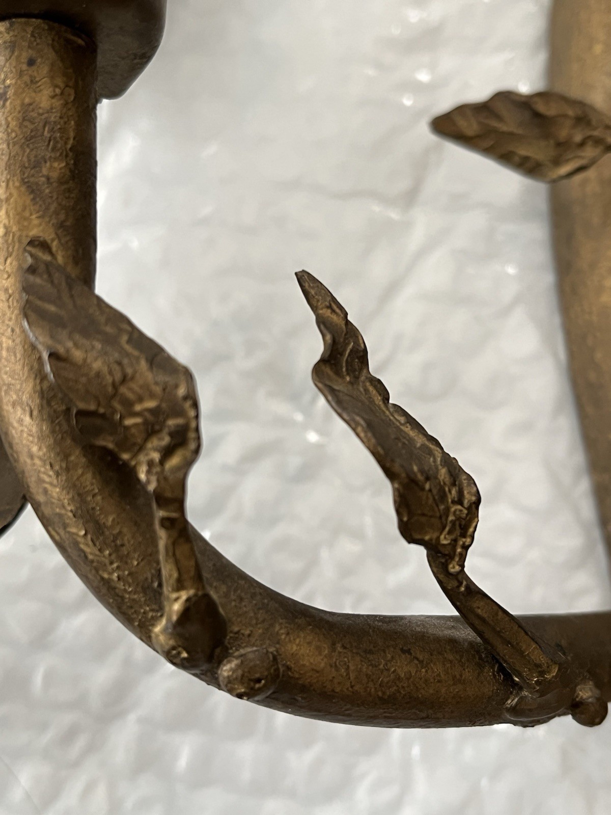 Vintage Pair Solid Bronze Gilt Magical Mystic Forest Wall Candle Holder Sconces