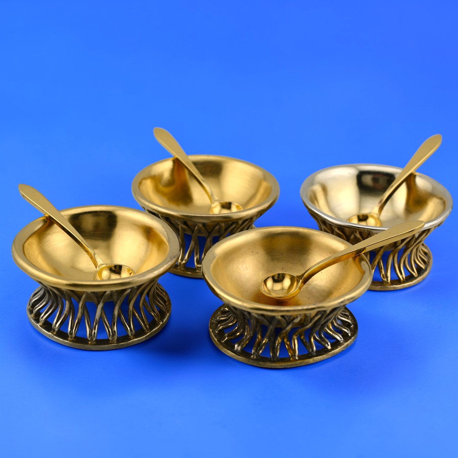 RARE 4 Tiffany & Co Sterling Silver Gilt Salt Cellars & Spoons Mexico 7.55ozt