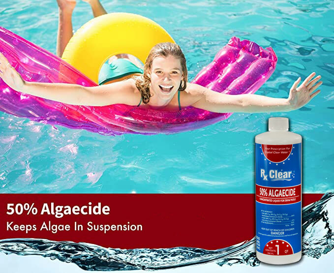 Rx Clear Algaecide 50 Plus Prevents Algae Swimming Pool Chemical - 32 oz Bottles
