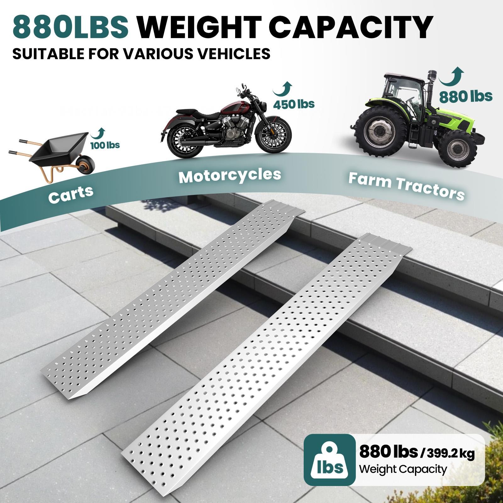 63'' Aluminum Loading Ramps, 880LBS Anti-Slip Portable Ramps, Motorcycle 2 Pack