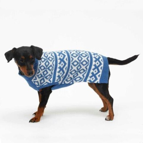 Large Trezo Paws Winter Sweater Collection For Dogs Blue & White Diamond Pattern