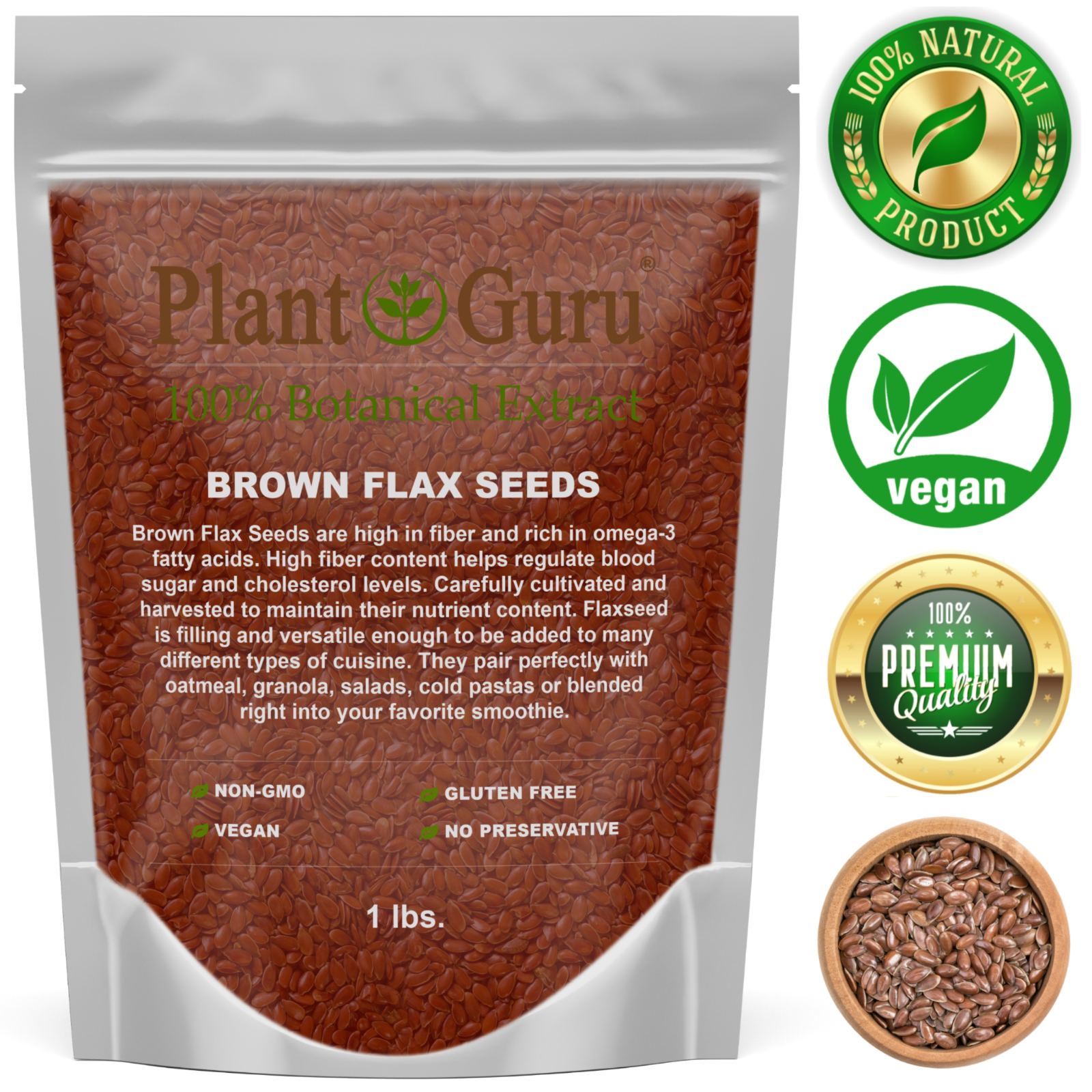 Brown Flax Seeds Whole Grain Seed Flaxseed NON GMO Linseed 1 oz to 20 lbs. Bulk