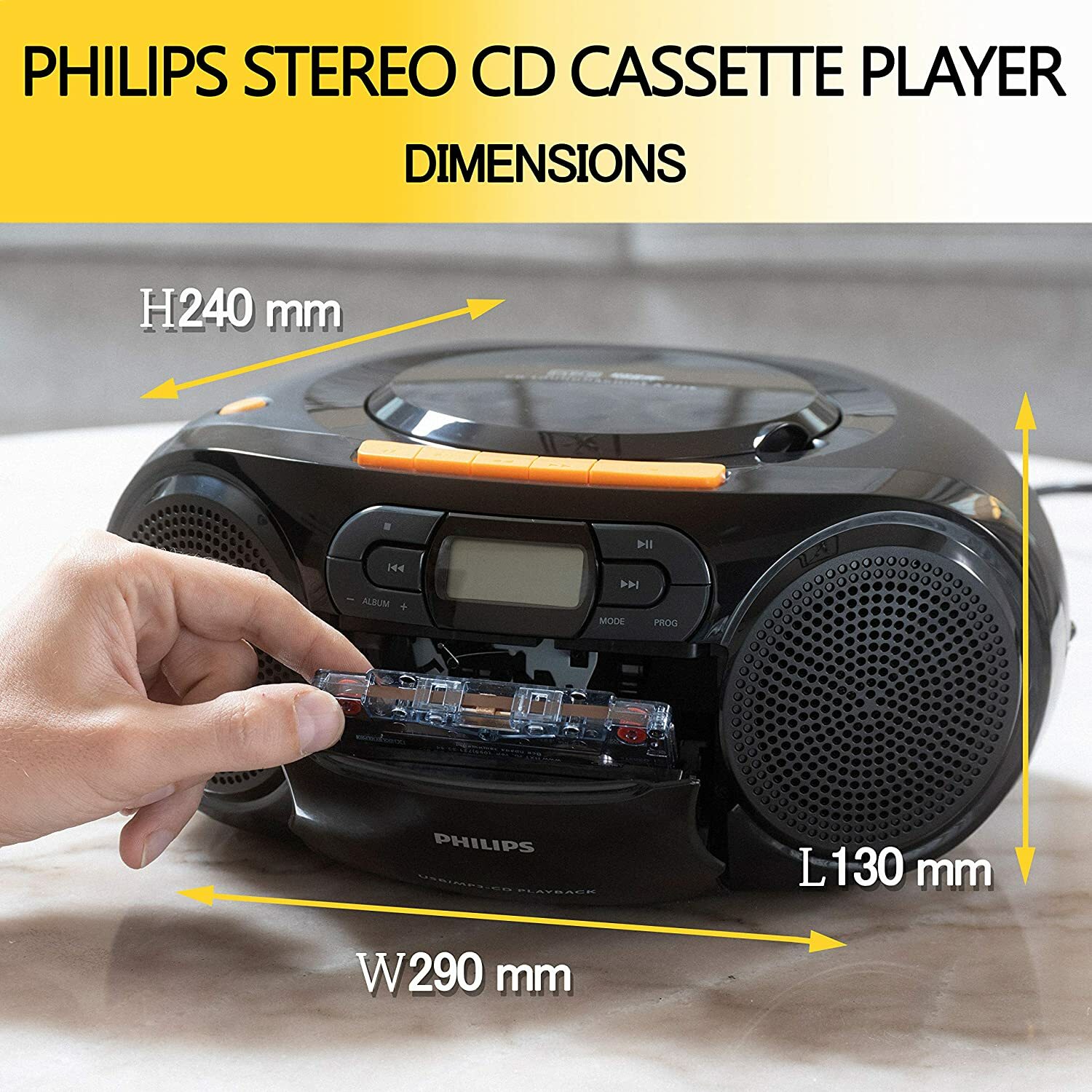 PHILIPS CD Player Cassette Player Stereo Portable Boombox USB FM Radio MP3 Tape