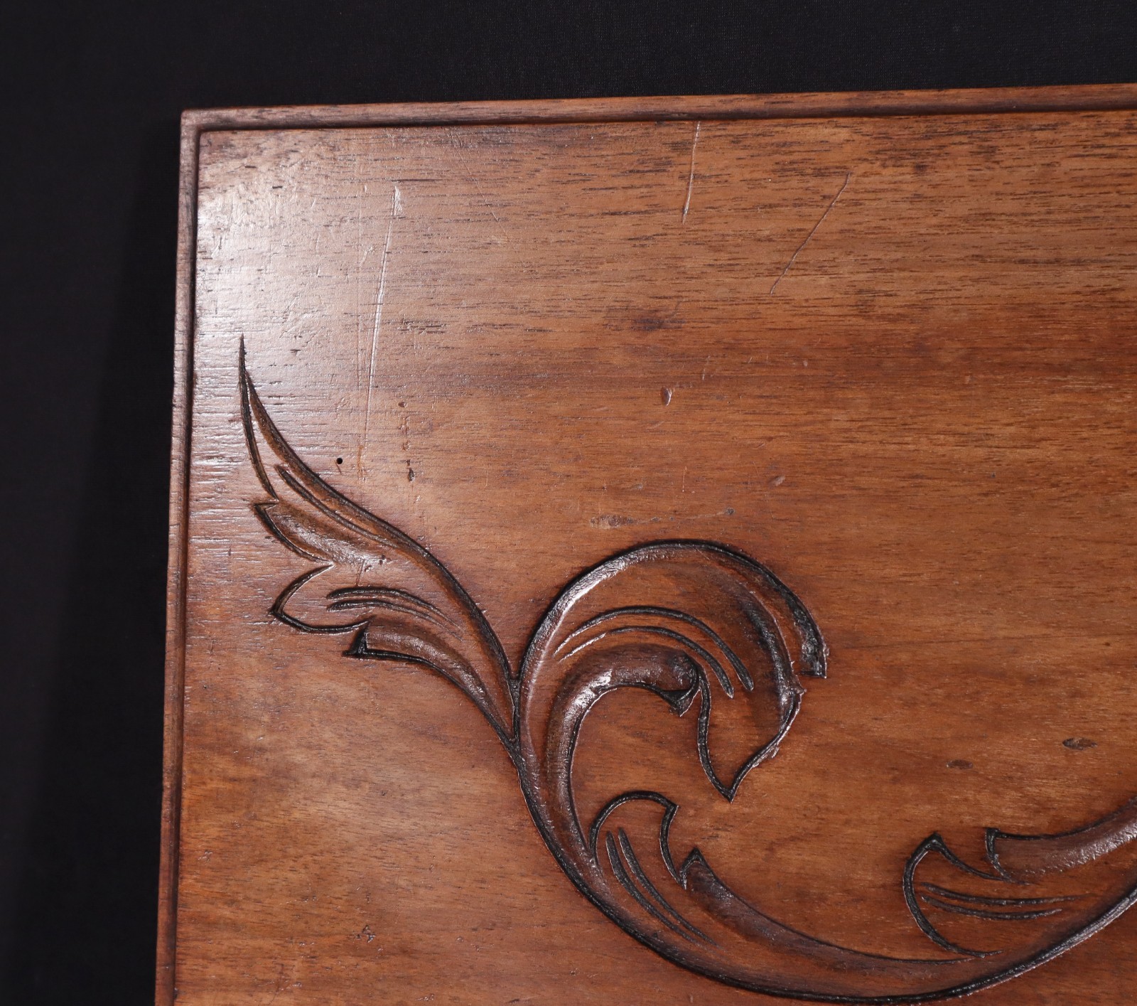 45" Wide Antique French Solid Walnut Wood Panel/Crest Pediment w/Carvings