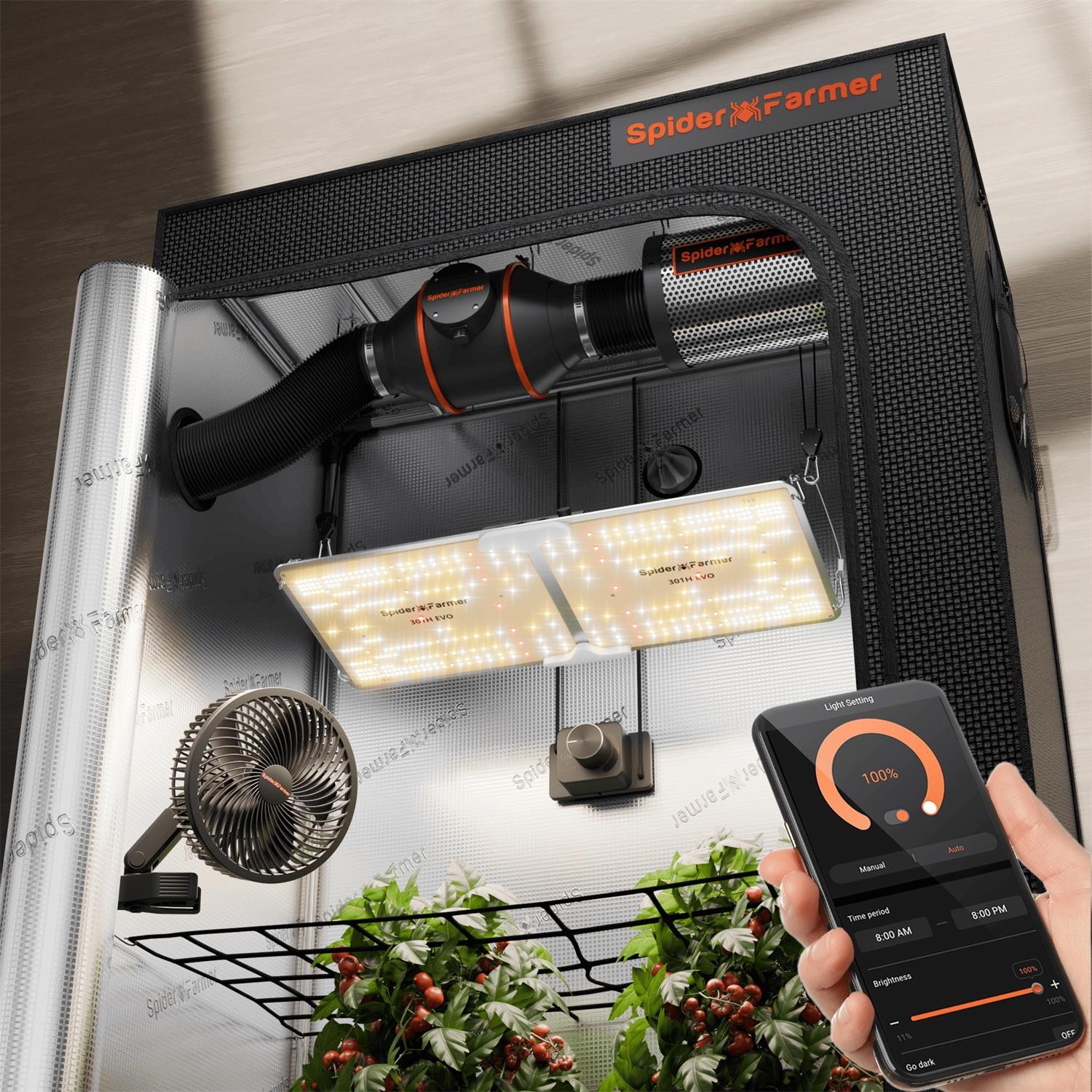 Spider Farmer 4x2 Grow Tent Complete Kit SF 2000 EVO LED Grow Light Inline fan
