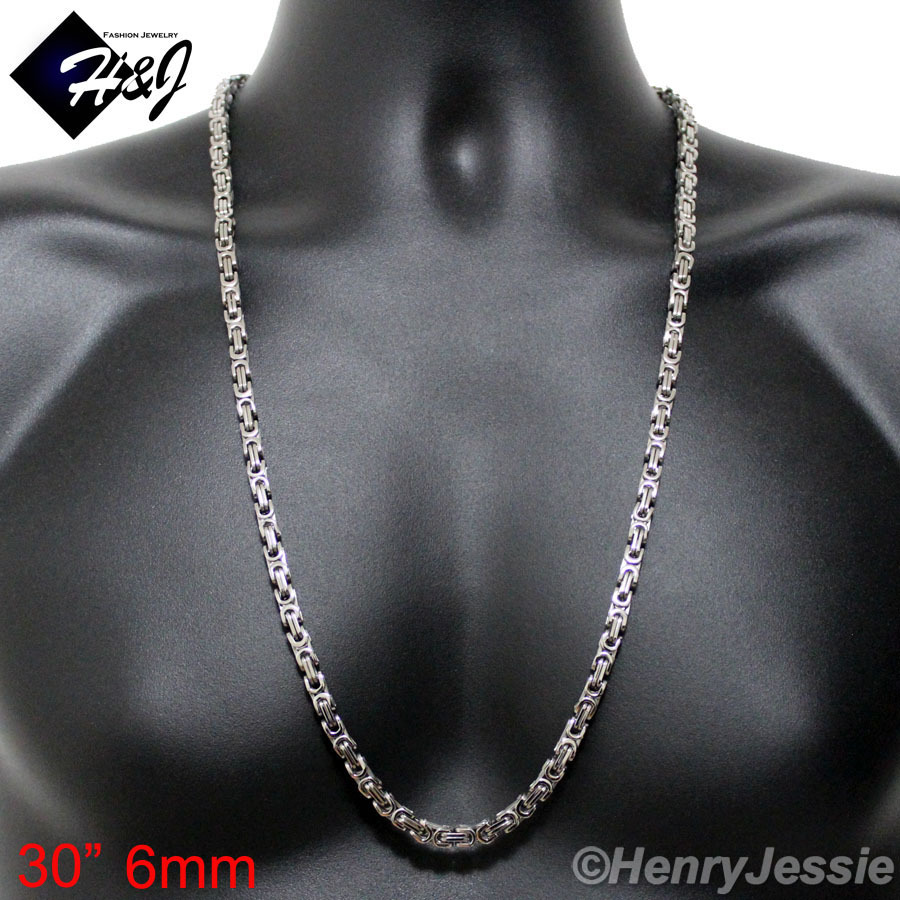 18-40"MEN's Stainless Steel 4mm/6mm/9mm Silver Byzantine Box Link Chain Necklace