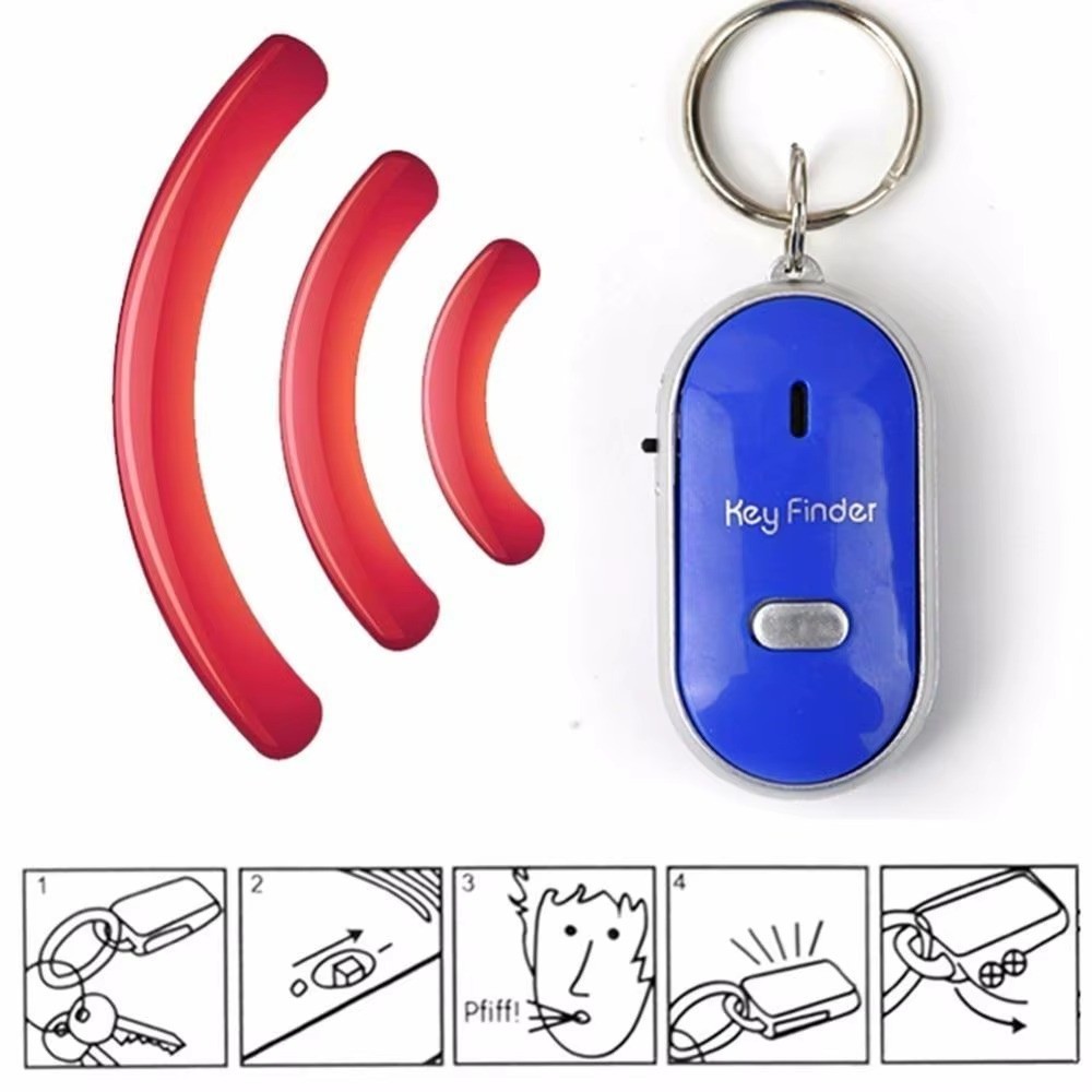 LED Anti-Lost Key Finder Key Locator Keychain Whistle Sound Control Keyring Use