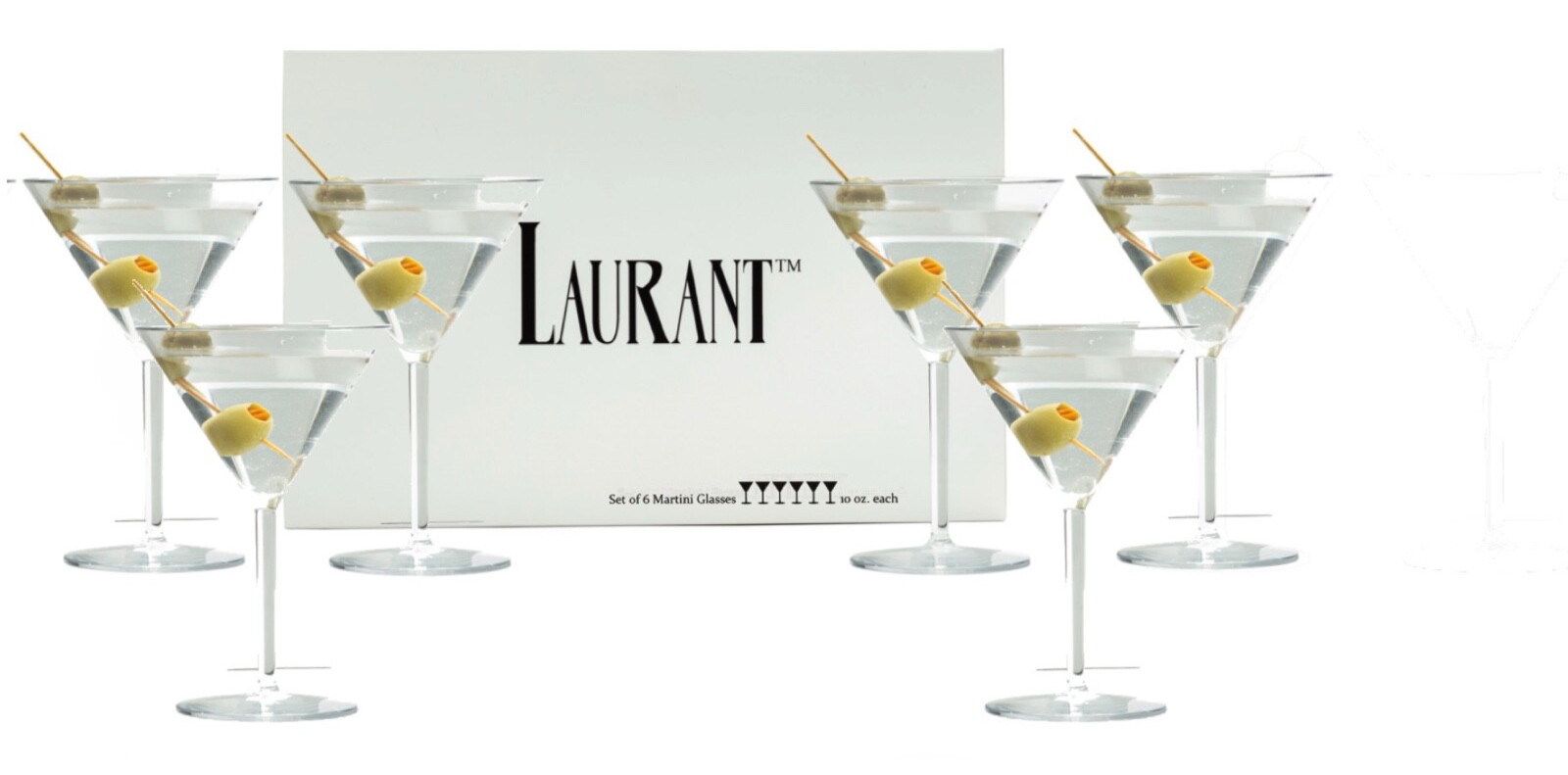 LAURANT Crystal Clear Plastic Martini Glasses 10 oz. oz Set of 6 BPA Free