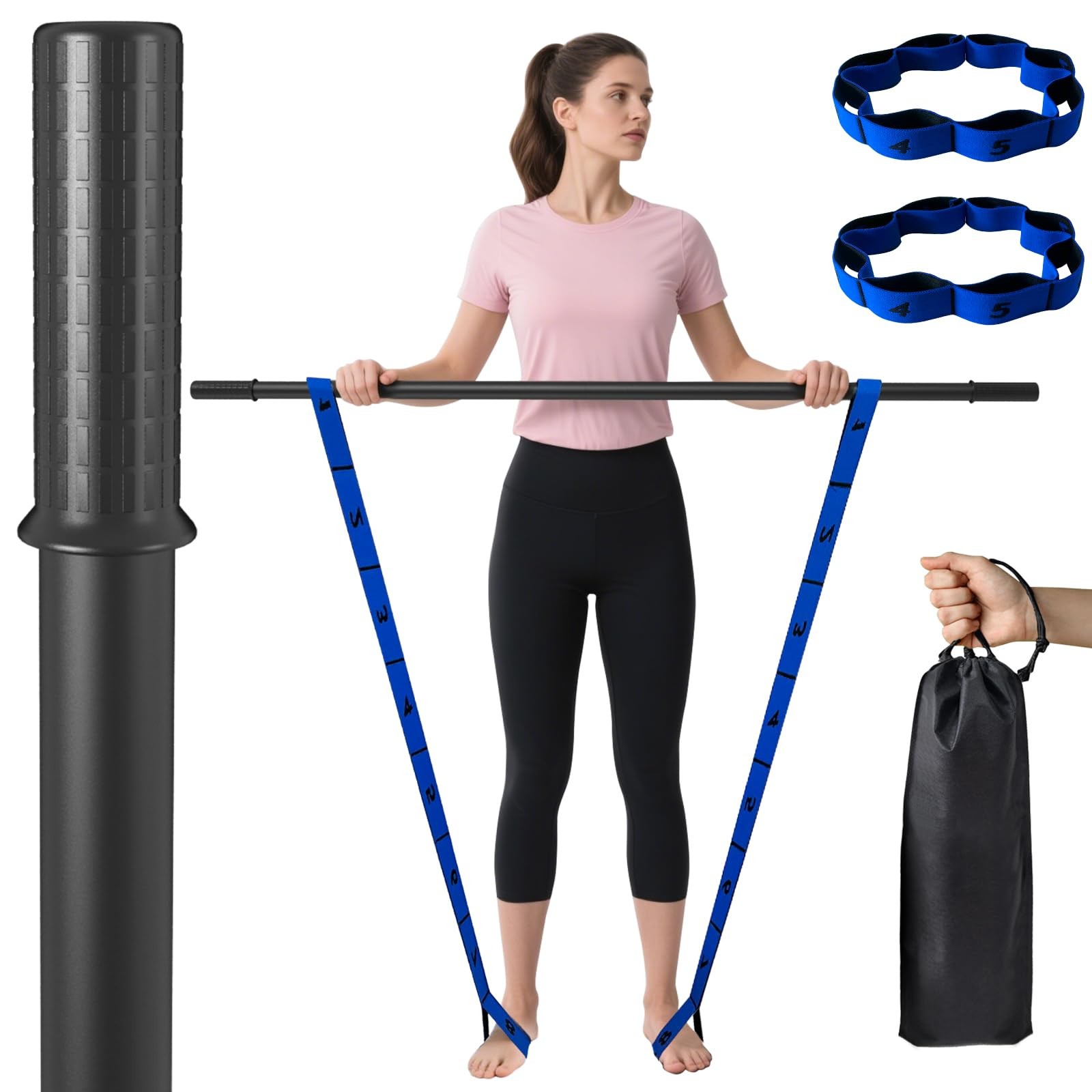 Yoga Stick, mobility stick，5-foot exercise stick, 3-in-1 stretching stick kit...