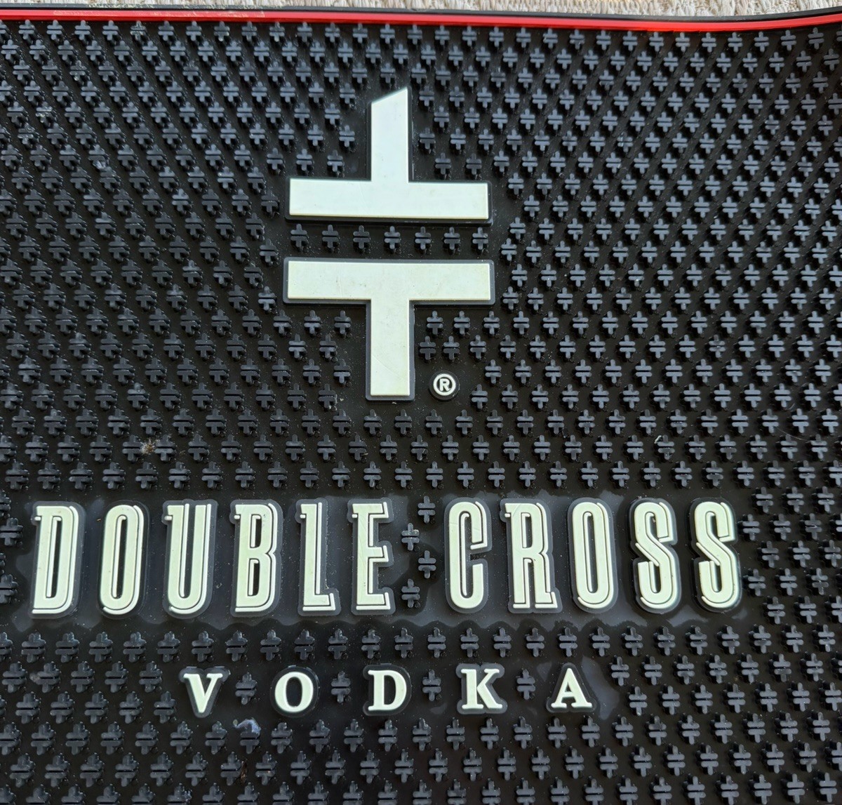 Double Cross Vodka Bar Spill Mat Black White 18”x12” Mixed Drink Man Cave Party