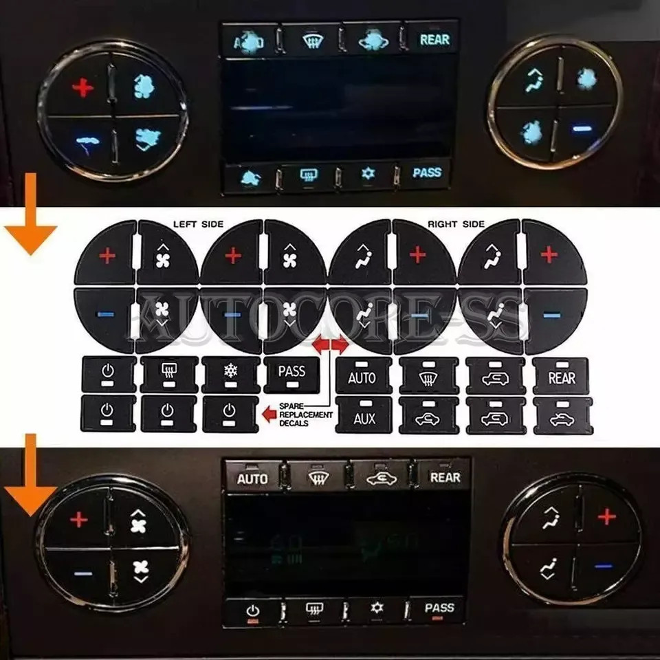 2PC Replacement Repair AC Dash Button Kit Decal Stickers For Chevrolet GMC Tahoe