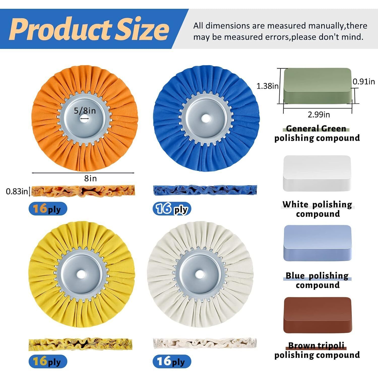 8 Pcs 8 Airway Buffing Wheel Aluminum Wheel Polishing Kit In Diameter 5/8 Inch