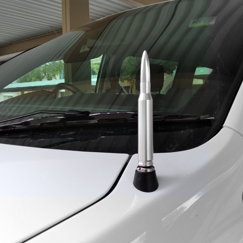 VMS FORD F150 F250 50 CAL CALIBER BULLET ALUMINUM SHORT ANTENNA CHROME SILVER