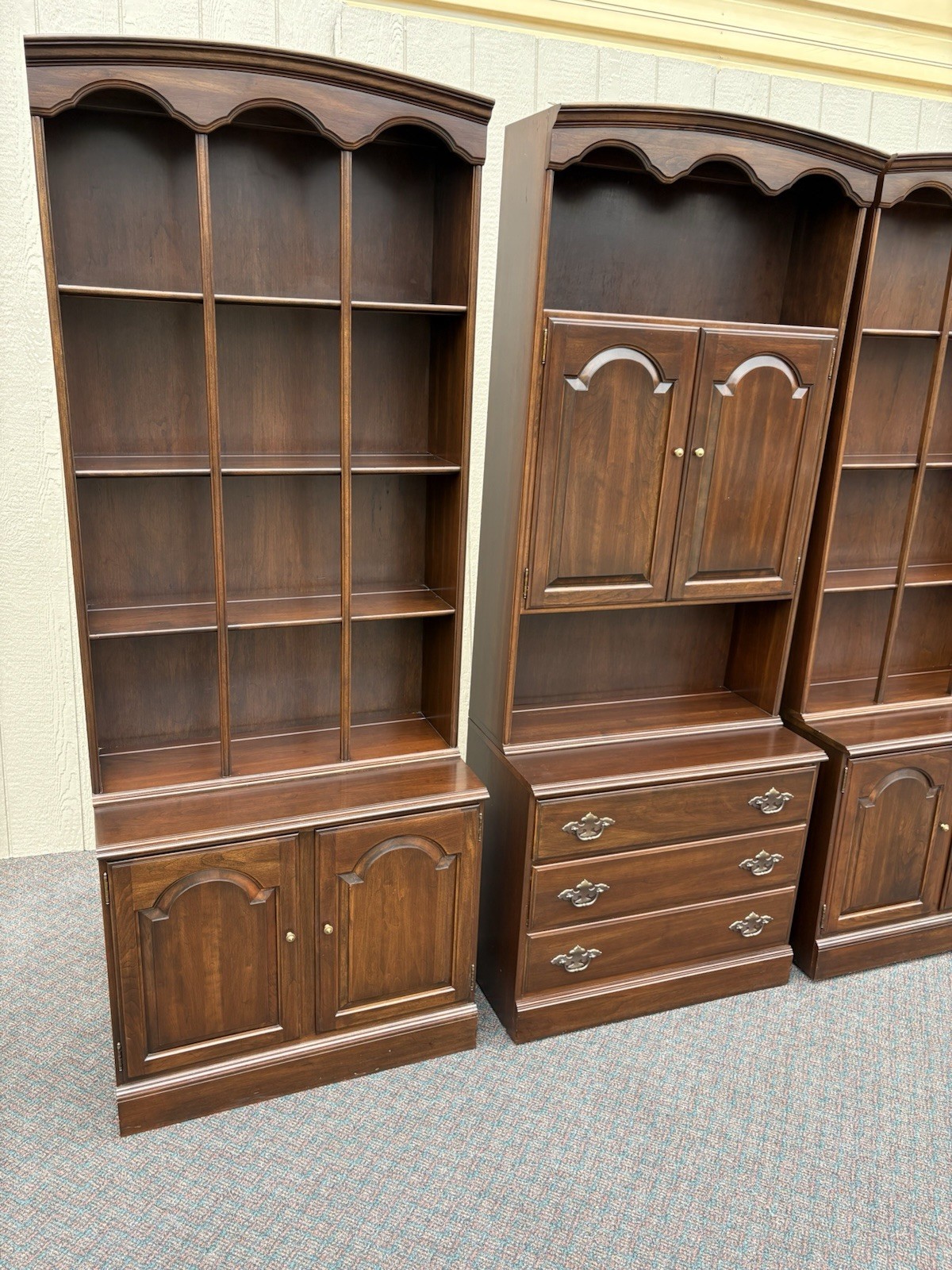 67246 3 Section Ethan Allen Wall Unit Bookcase Cabinet