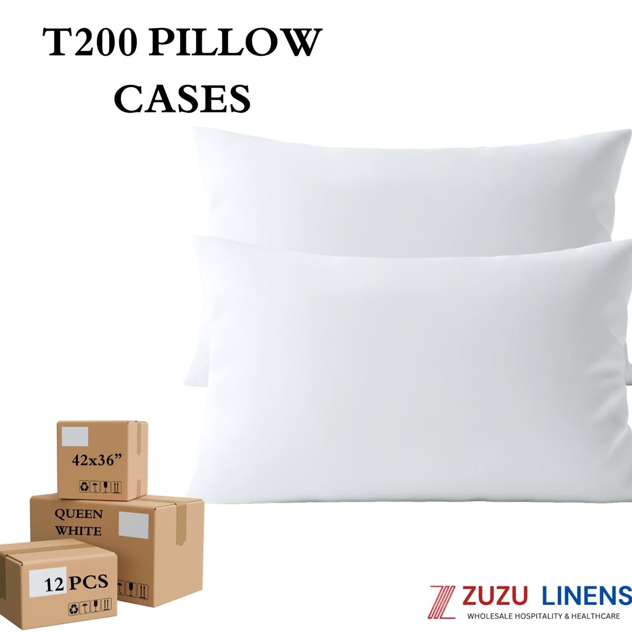 T200 White Pillowcases Bulk Pack | Hotels Standard Queen King | 12 or 72 Pieces