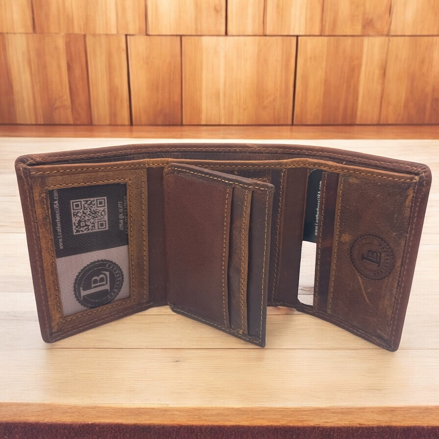 Leatherboss Mens RFID Blocking Hunter Leather Credit Card ID Trifold Wallet