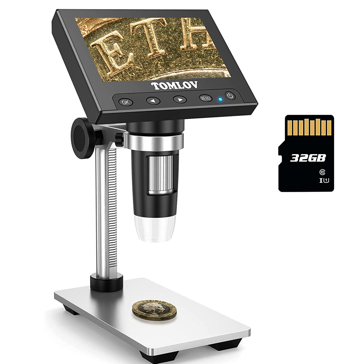 TOMLOV DM4 Digital Microscope 1000X 4.3" Screen 32G Coin Microscope Video/Photo