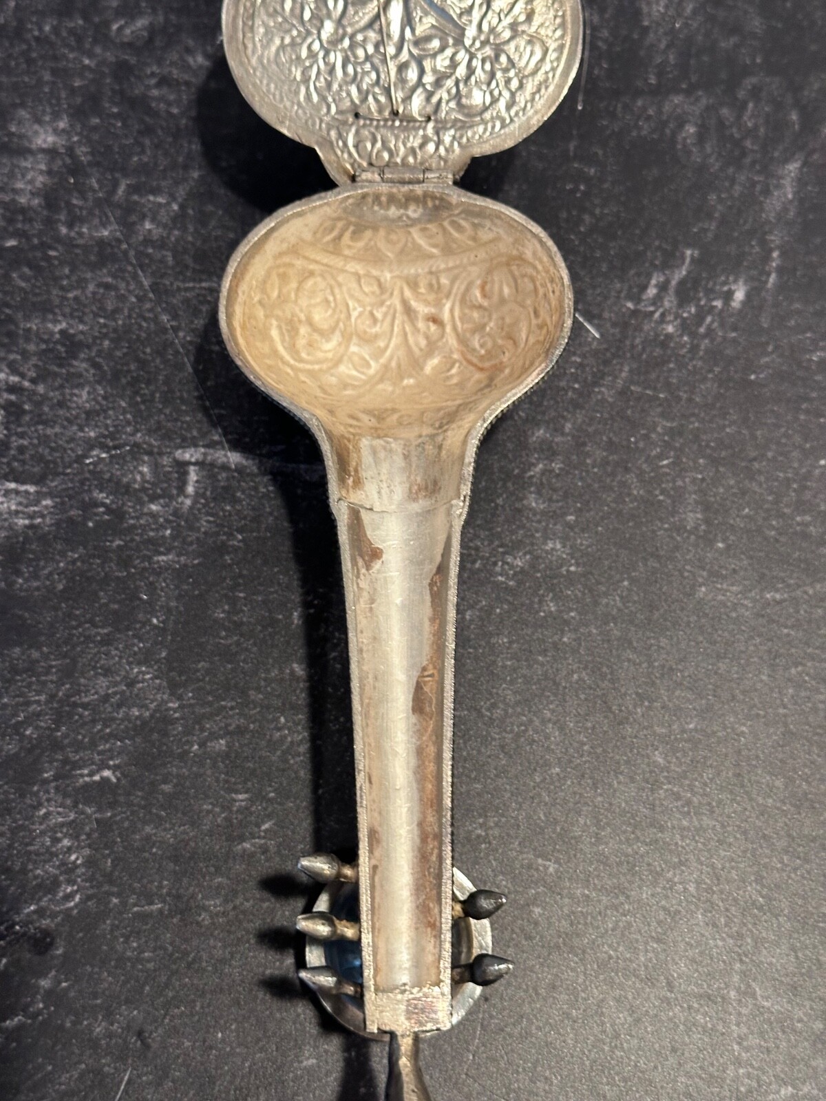 Antique Silver 700 Indian Spice Box /Container Shaped as a Sitar/Stamped