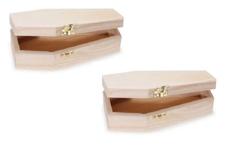 Lot of 2 ~ Wood Coffin  Box with Hinges - 6 inches  Unfinished Unpainted