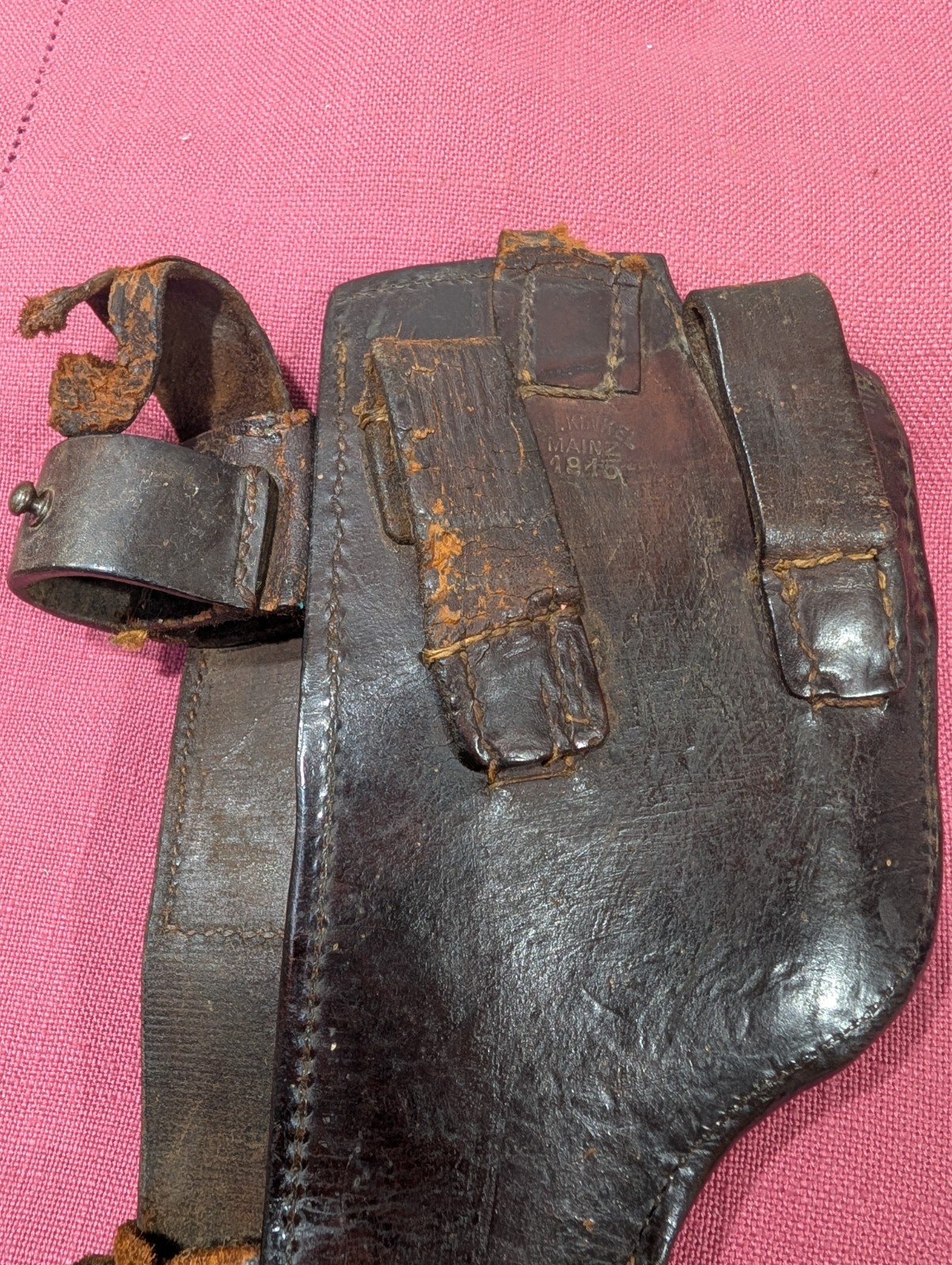 ORIGINAL GERMAN WW1 1915 DATED FULL LEATHER STOCK HARNESS C96 MAUSER BROOMHANDLE