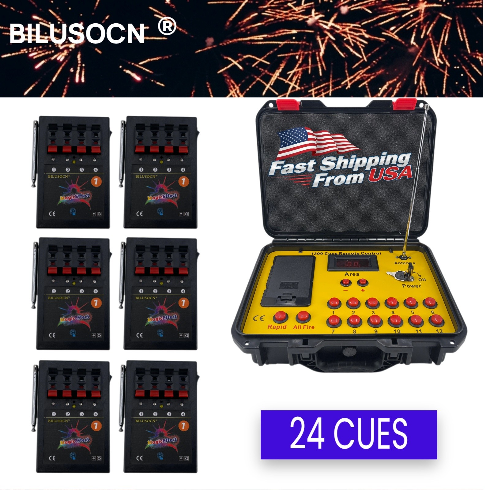 24 Cue Fireworks Launch Firing System Wireless Remote 6 Receivers USA Stock