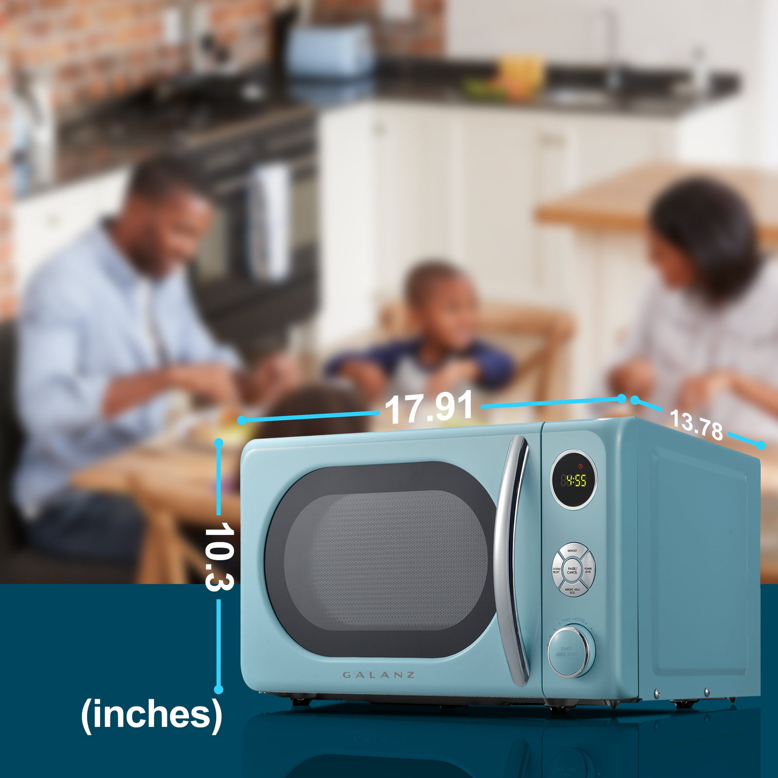 Mini Small Microwave Oven Countertop 0.7 Cu.Ft. 700 Watt Blue Retro Design