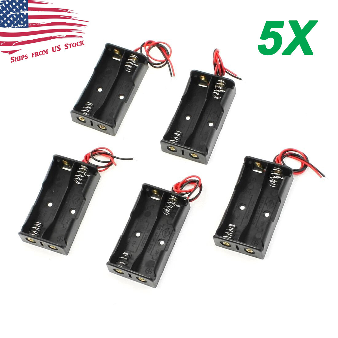 5Pcs Battery Holder Case Box with 4" Wire Leads for 2X Series AA Batteries 3V US