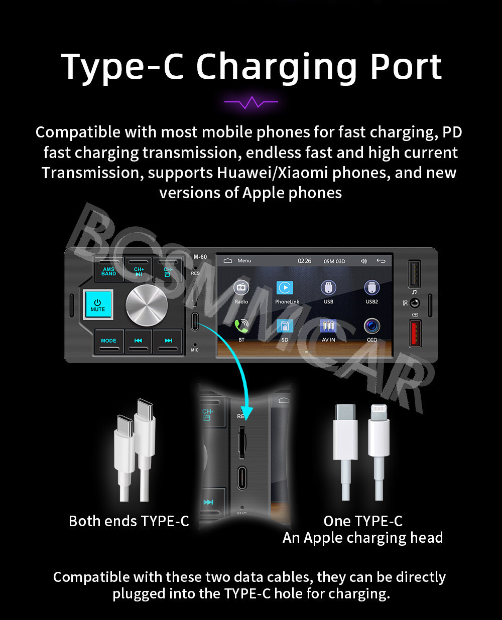 1DIN Car Stereo Player For Apple CarPlay 4.1in Touch Screen BT FM Radio USB AUX