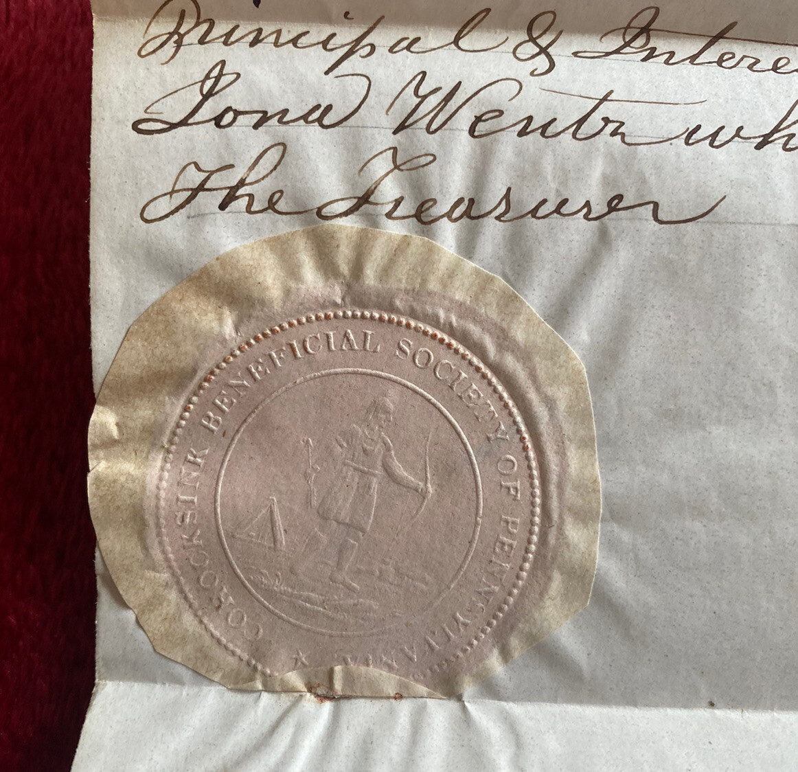 Antique 19th Century 1851 Cohocksink Beneficial Society Pennsylvania Judgement