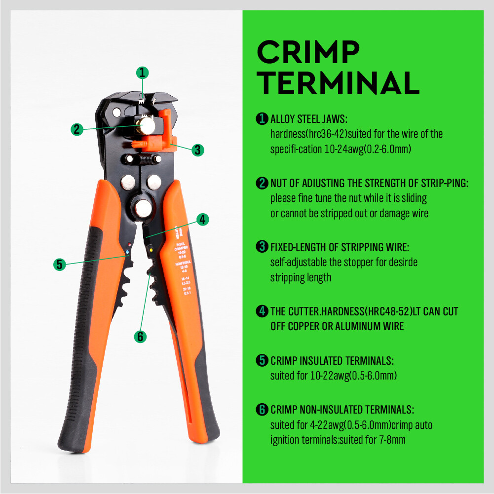 Self-Adjusting Insulation Wire Stripper cutter crimper Terminal Tool Pliers 8"