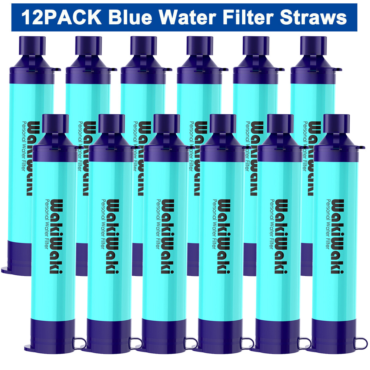 Personal Water Filter Straw Blue,12pcs,Outdoor Portable Camping Water Purifier