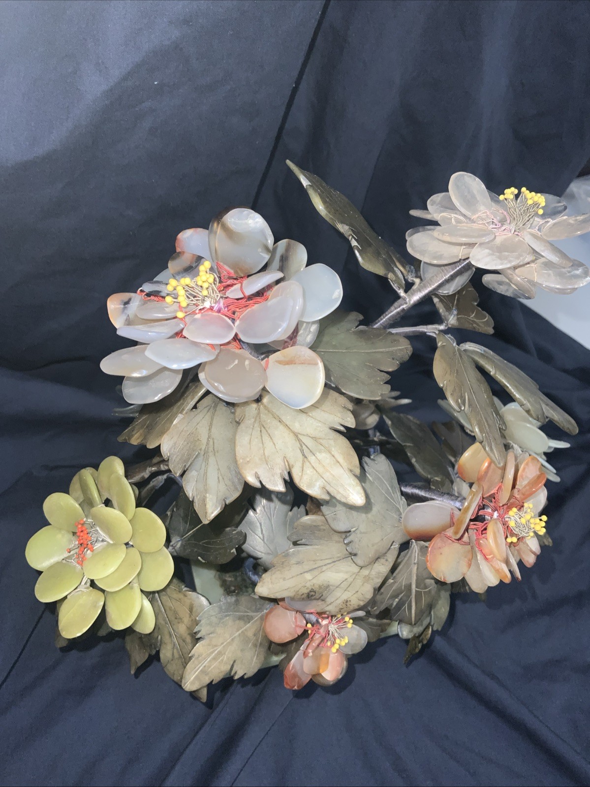 Vtg MCM Jade Agate Carnelian Quartz Large Bonsai Tree