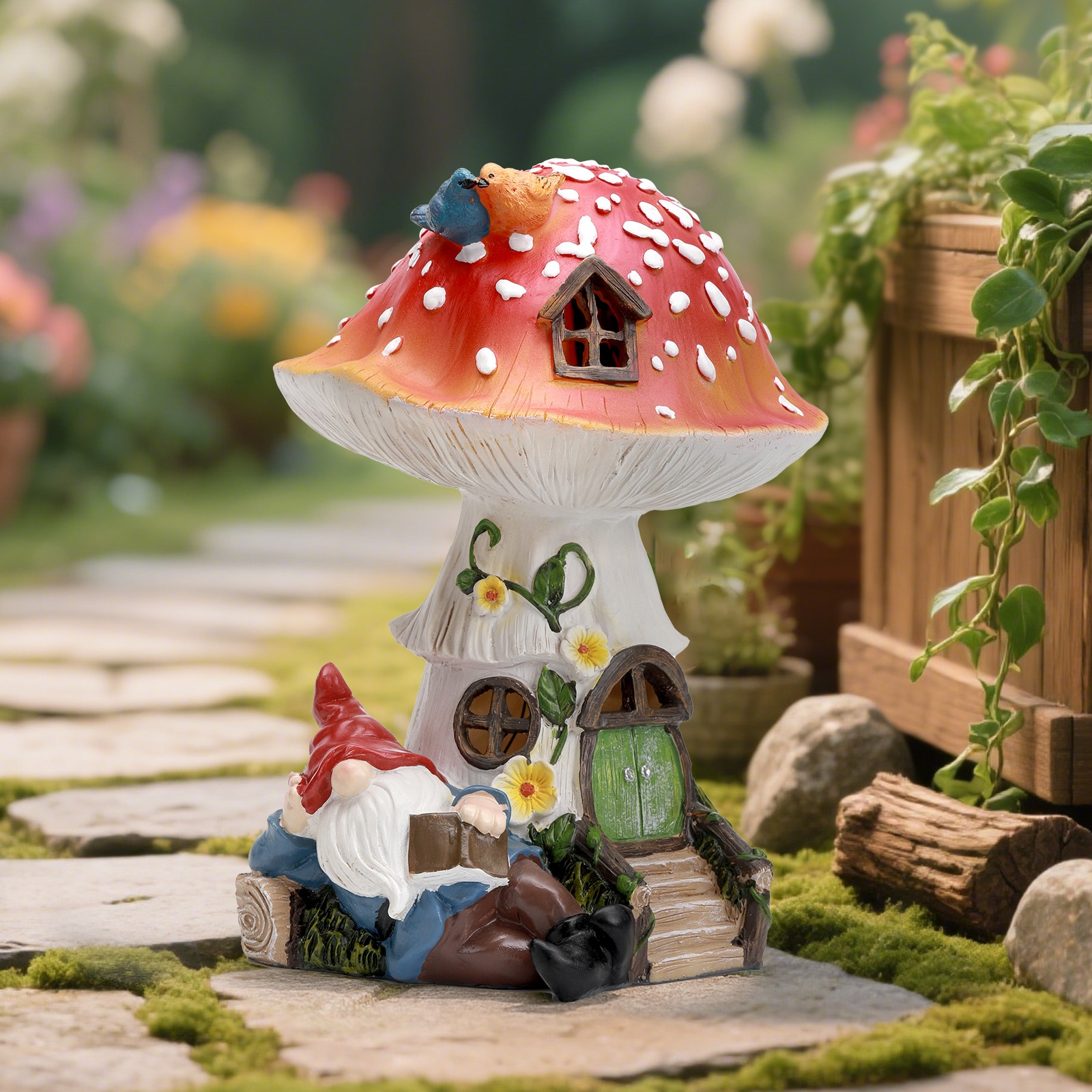 Fairyland Solar-Powered Mushroom Gnome with LED Lights – Festival Gift Set