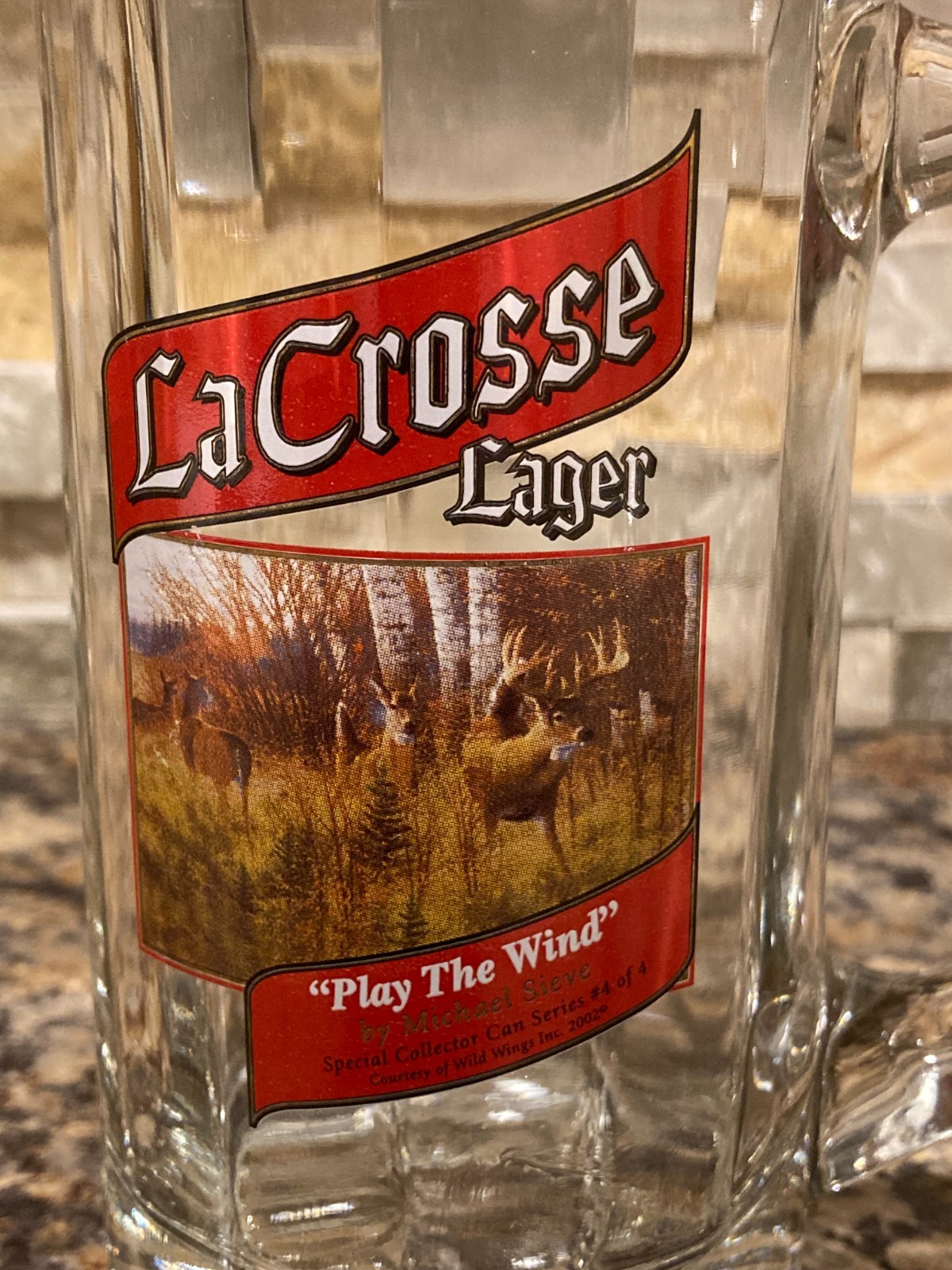 LaCrosse Lager "Playing the Wind" Glass Beer Mug ~ Whitetail Deer / Buck