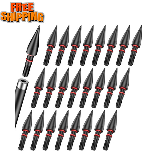 24Pcs Archery Field Points Screw-in Arrow Point 100 Grain 5/16" Steel Field Tips