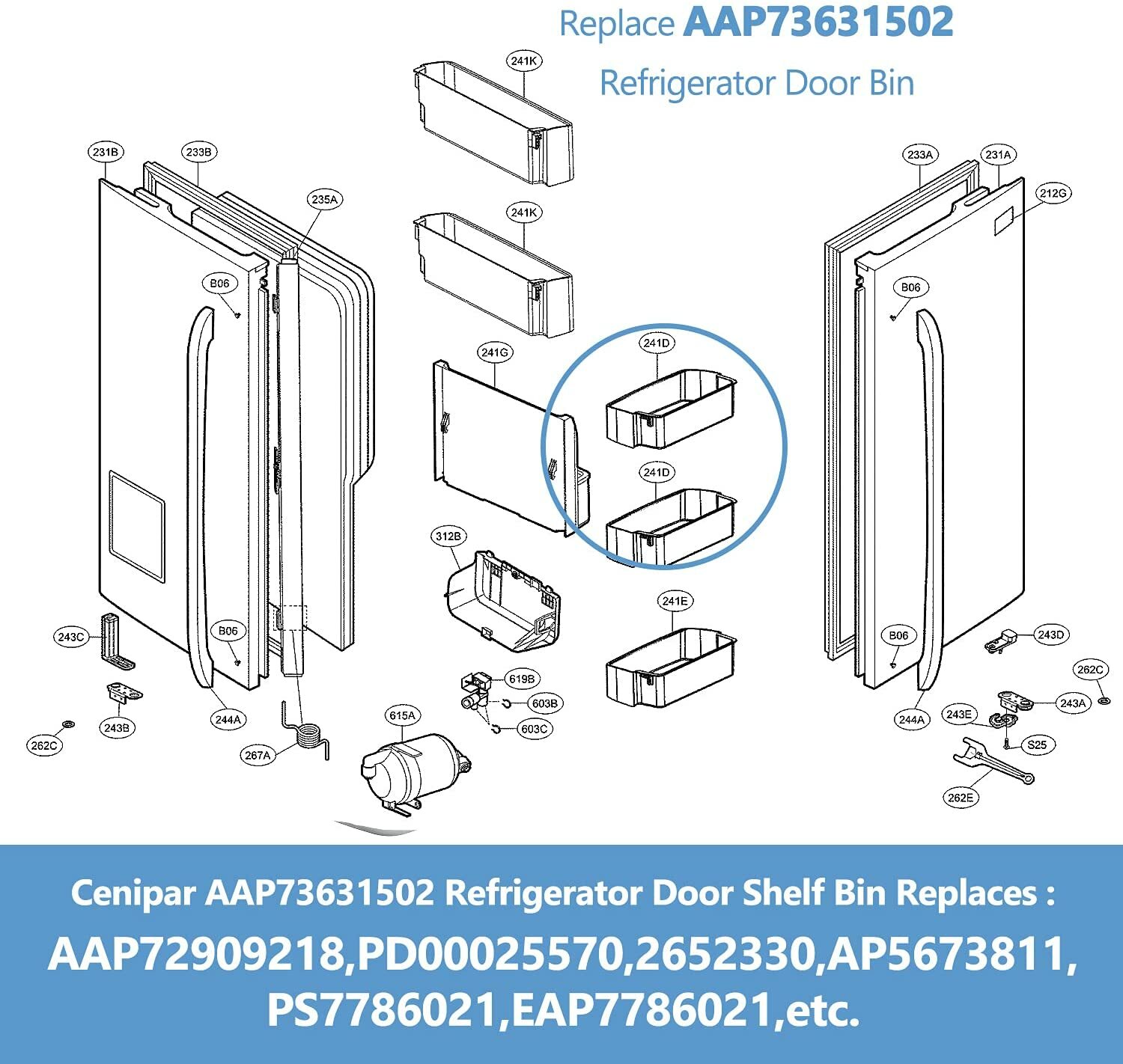 AAP73631502 Door Bin Compatible with LG Refrigerator