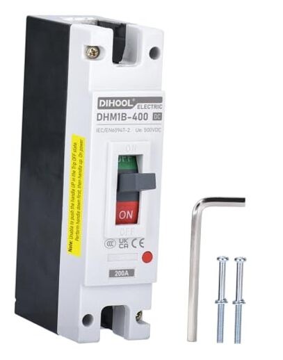 200 Amp DC Breaker, 500V Battery Disconnect Switch, Thermal Magnetic Trip 200a