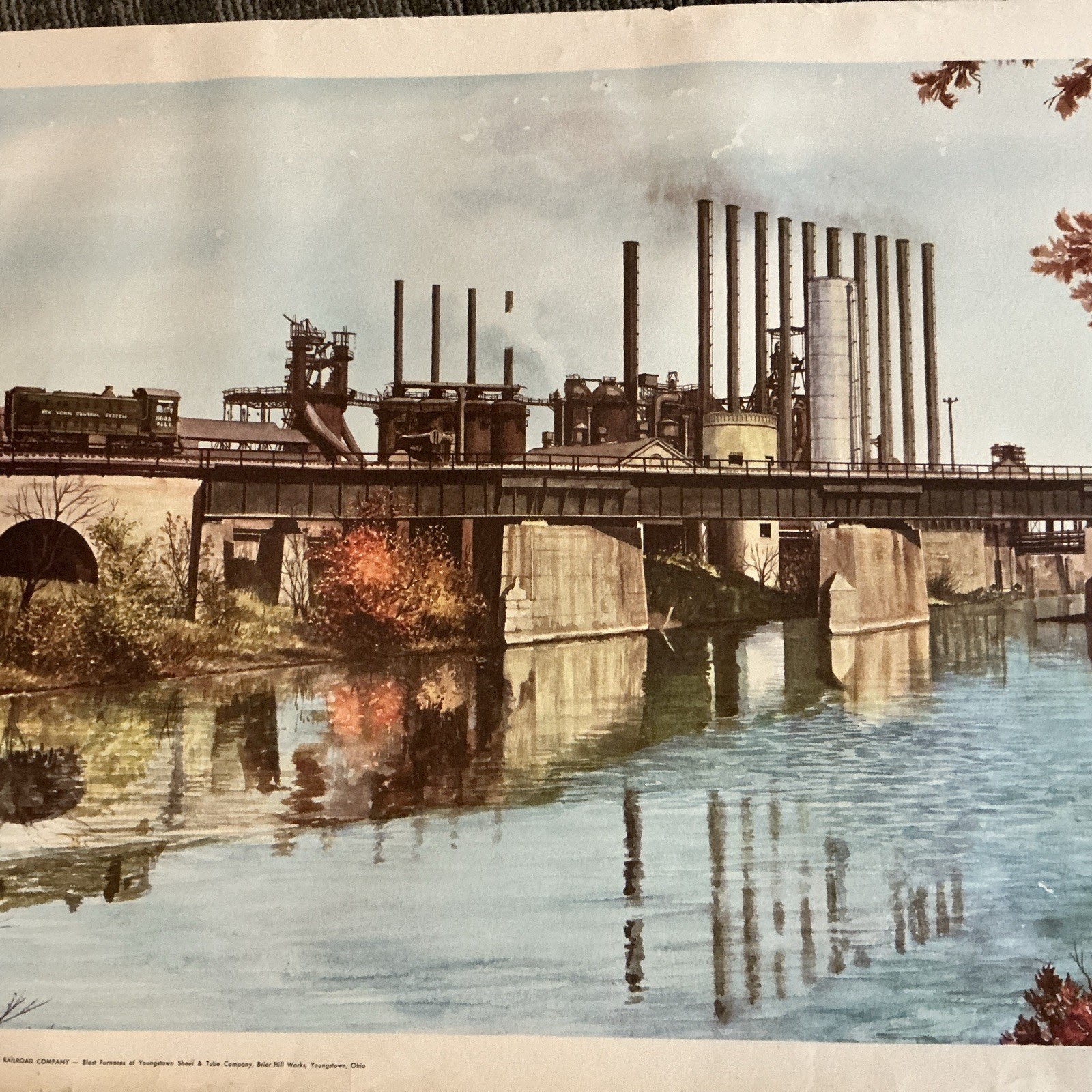 Howard Fogg NYC Railroad Print Youngstown Blast Furnaces Original 1950’s