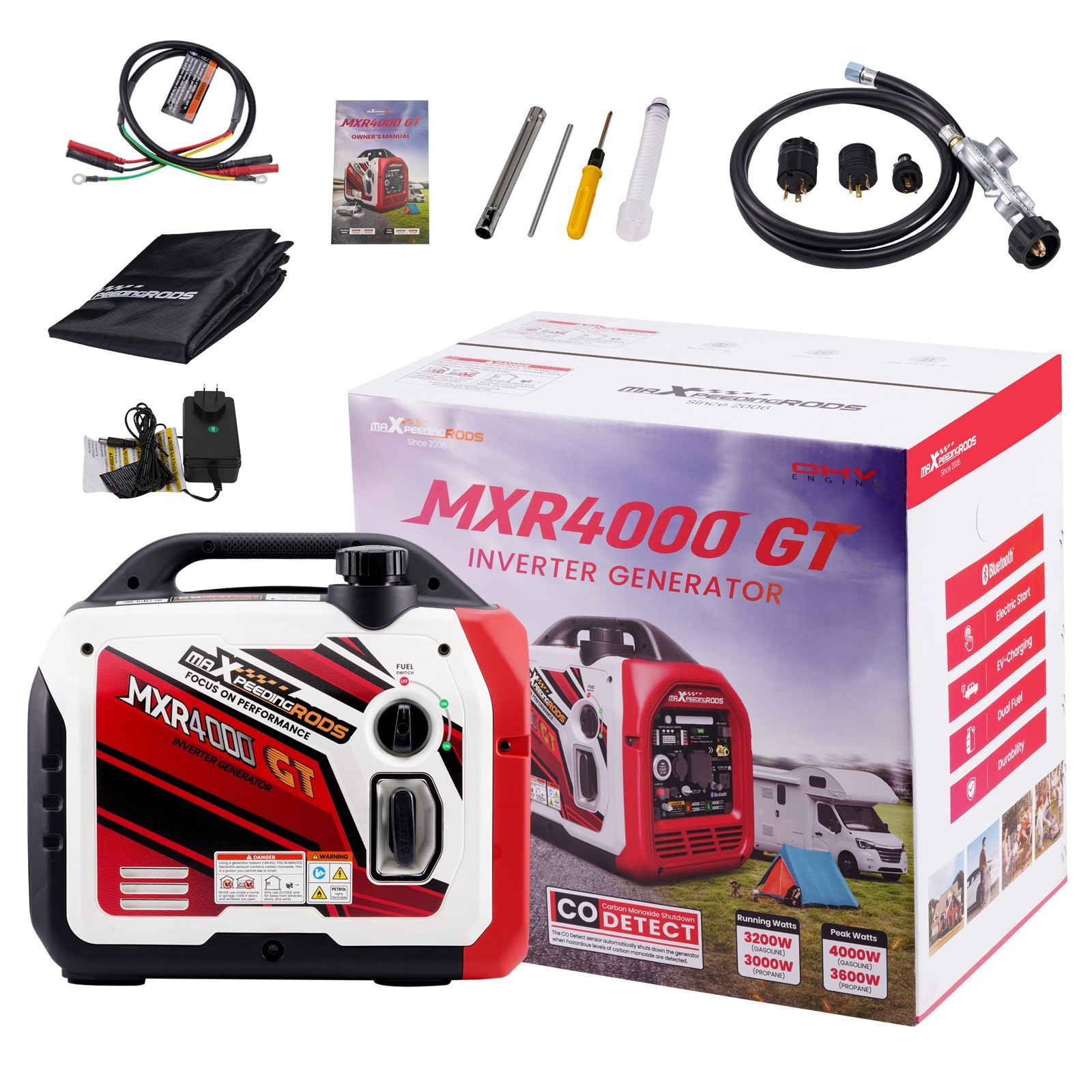 4KW Dual Fuel Portable LPG/Gas Generator Inverter Bluetooth E-Start EV-charging