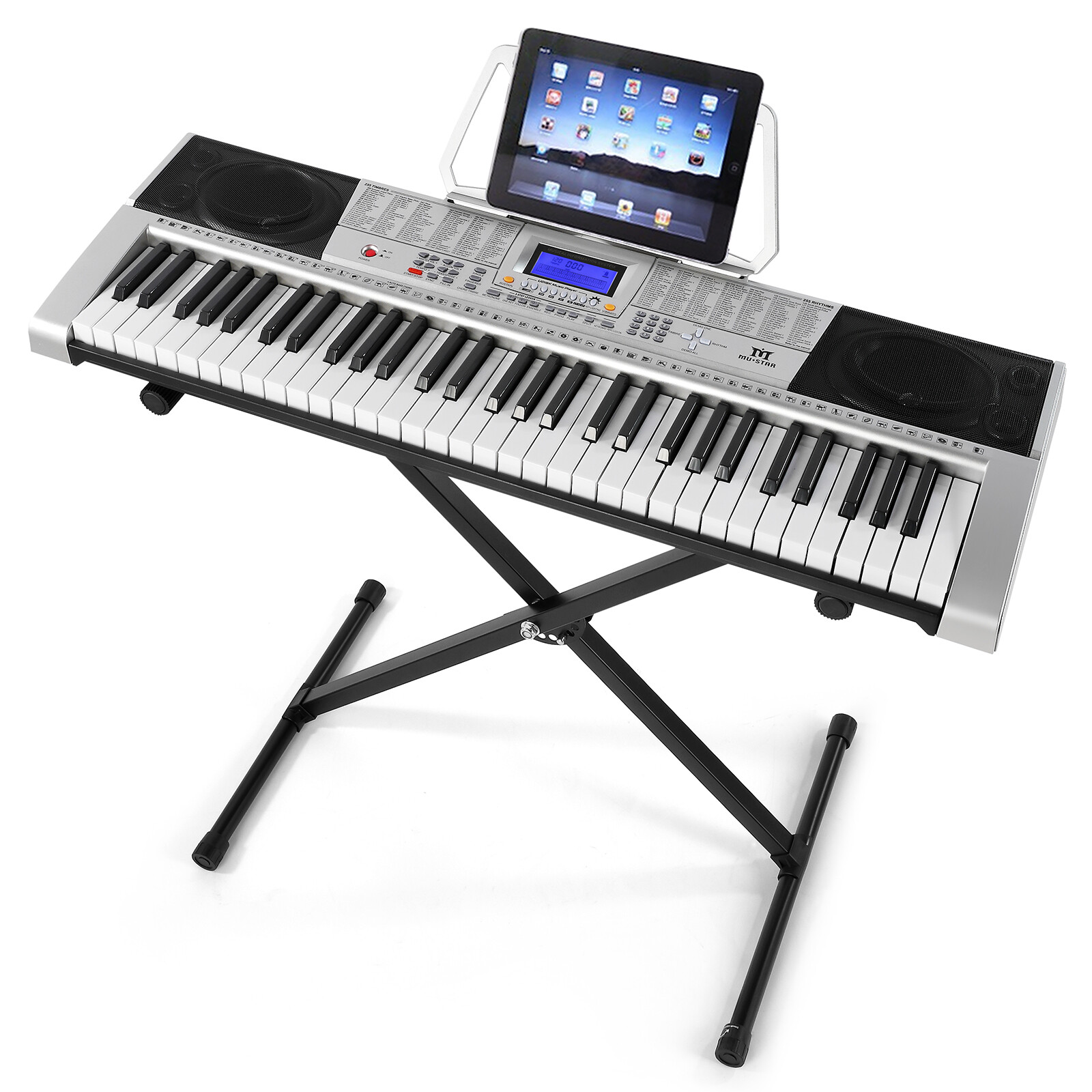 Portable 61Key Electronic Lighted Keyboard Piano LCD Screen Headphone Microphone