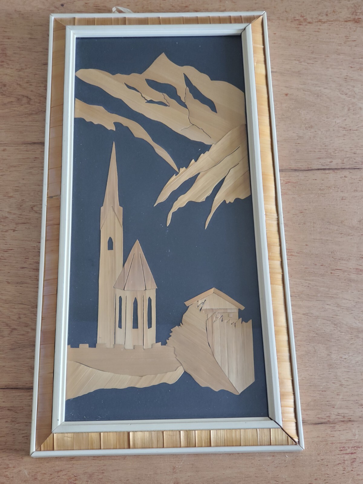 Mountain Scene Church Wall Art Hanging Decor Unsure Unusual Vintage Bamboo Inlay