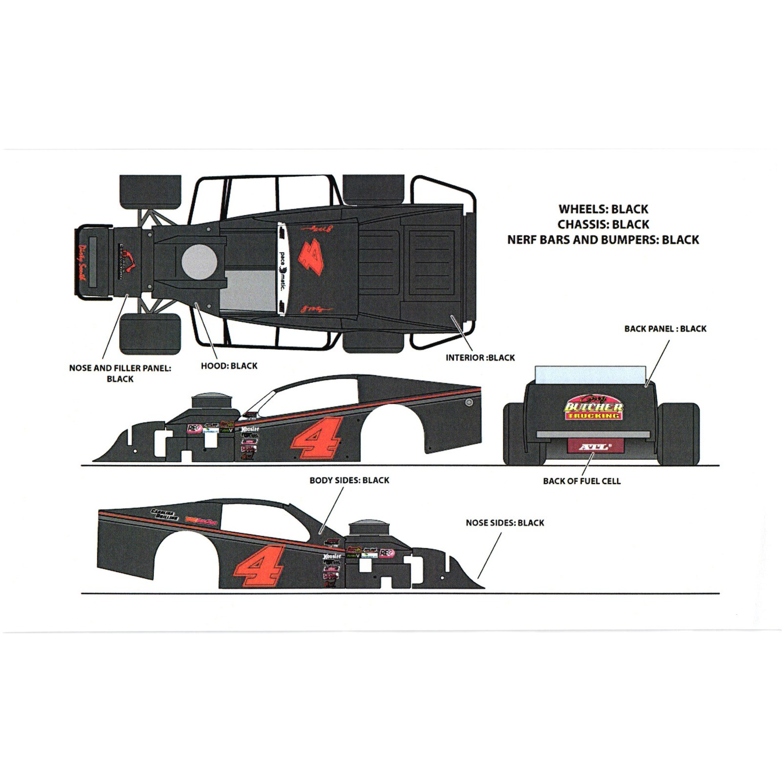 Jason Myers #4 Greg Butcher Trucking Dirt Modified 1:25 Decals