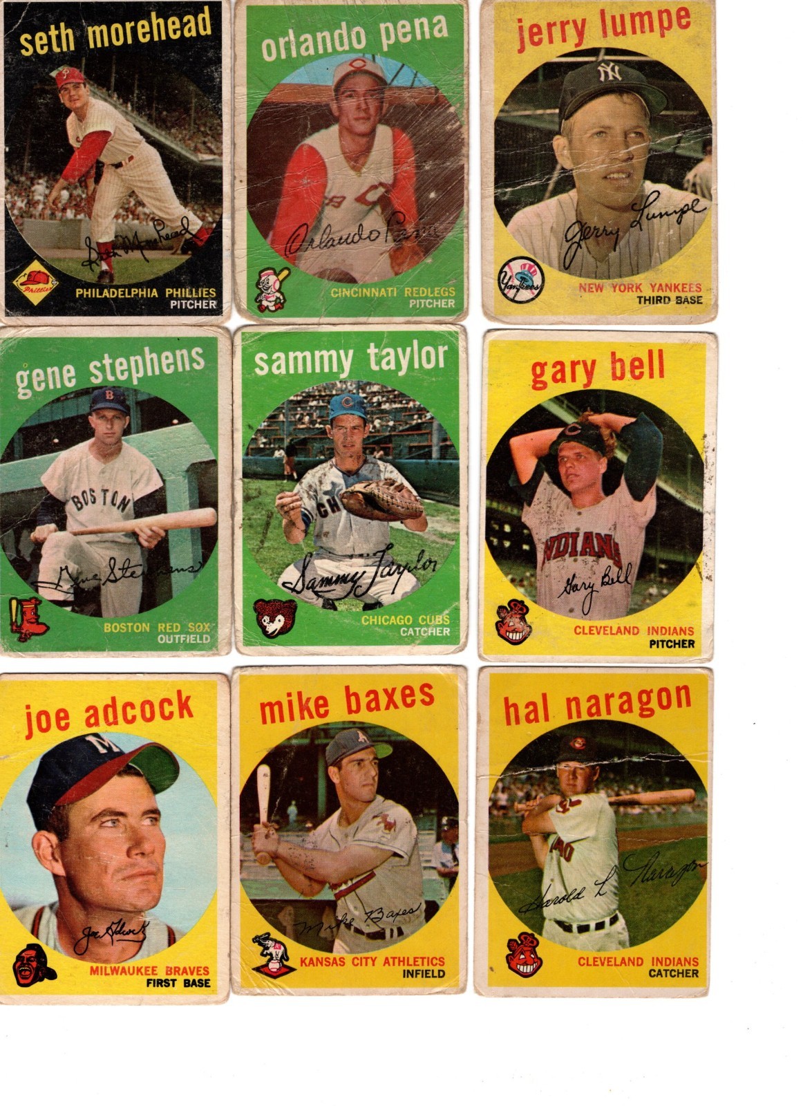1959 Topps lot 180 different cards Lesser grade 380 Aaron, Maris, Berra, Mantle