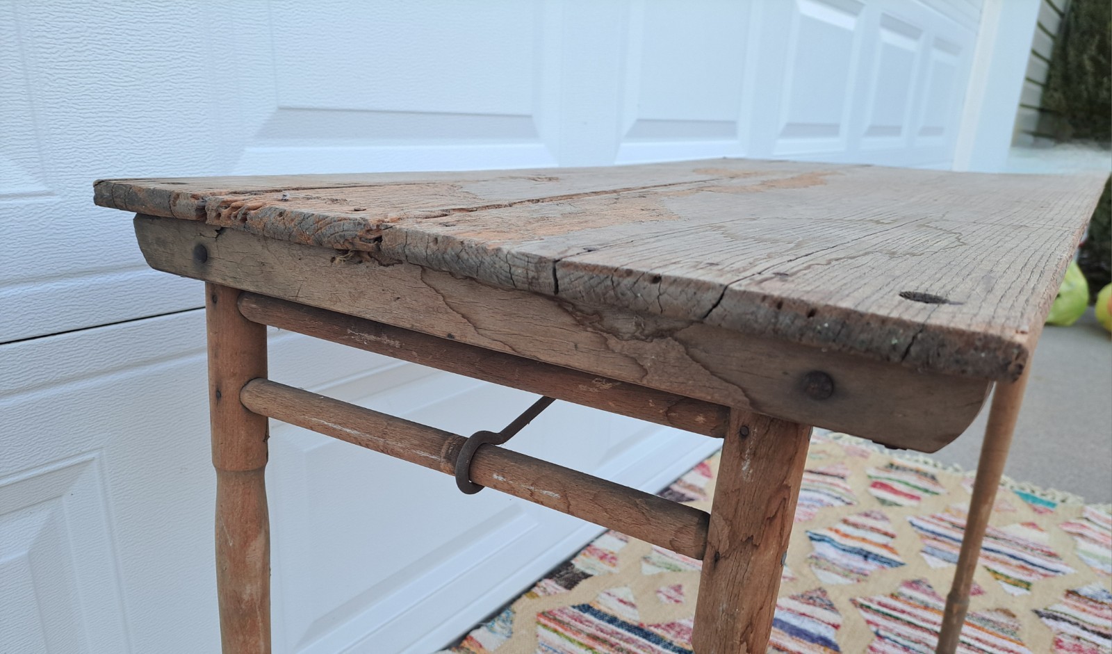 Antique Oak Folding Table No. 1 Primitive Distressed Needs Work