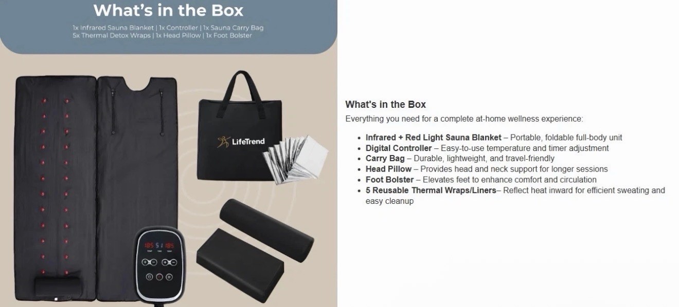 LifeTrend Infrared Sauna Blanket with Red Light Therapy Adjustable (86°F–186°F)