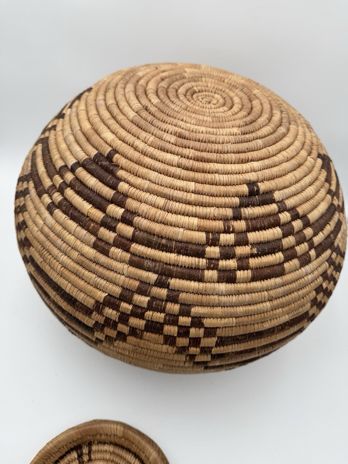 Antique African Indian Woven Basket With Fitted Lid